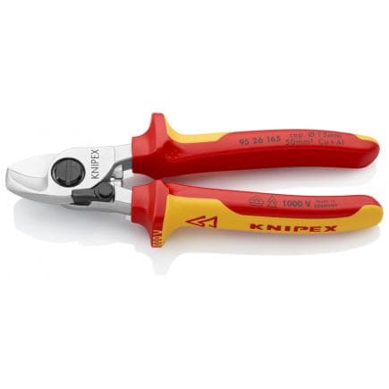 KNIPEX 95 26 165 - Cisaille à câbles, chromée, poignées isolées revêtues d'un matériau bi-composant, certifiées VDE, avec ressort d'ouverture...