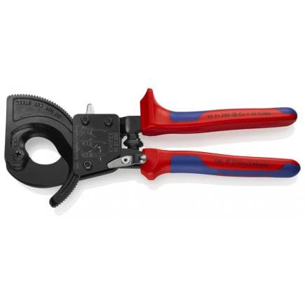KNIPEX 95 31 250 - Cisaille à crémaillère noire (système à cliquet), poignées revêtues d'un matériau bi-composant