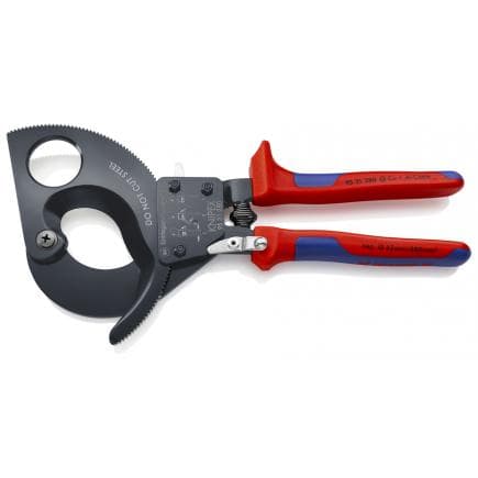 KNIPEX 95 31 280 - Cisaille à crémaillère noire (système à cliquet), poignées revêtues d'un matériau bi-composant pour câbles avec conducteurs...