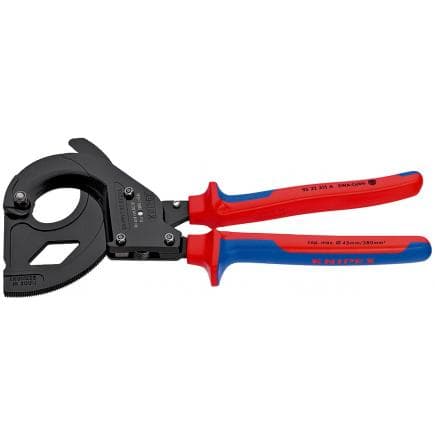 KNIPEX 95 32 315 A - Cisaille à crémaillère (système à cliquet) pour câble en fil d'acier (câble SWA), noire, poignées revêtues d'un matériau...