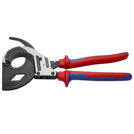 KNIPEX 95 32 320 - Cisaille à crémaillère (système à cliquet, 3 phases), bondérisée noire, tête polie, poignées revêtues d'un matériau bi-composant