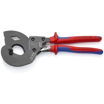 KNIPEX 95 32 340 SR - Cisaille à fils aériens ACSR (système à cliquet). Pour fil aérien avec âme en acier, acier bruni
