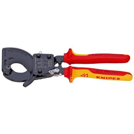 KNIPEX 95 36 250 - Cisaille à crémaillère (système à cliquet) noire, poignées isolées revêtues d'un matériau bi-composant, certifiées VDE