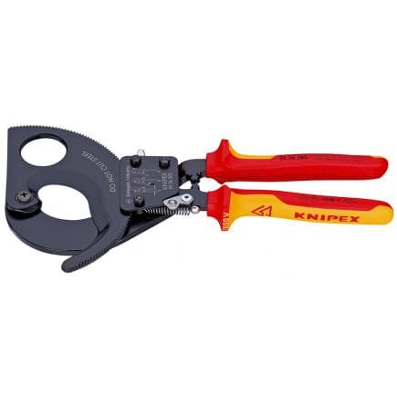 KNIPEX 95 36 280 - Cisaille à crémaillère (système à cliquet) noire, poignées isolées revêtues d'un matériau bi-composant, certifiées VDE pour...
