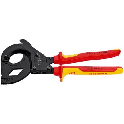 KNIPEX 95 36 315 A - Cisaille à crémaillère (système à cliquet) pour câble en fil d'acier (câble SWA) noire, poignées isolées revêtues d'un...