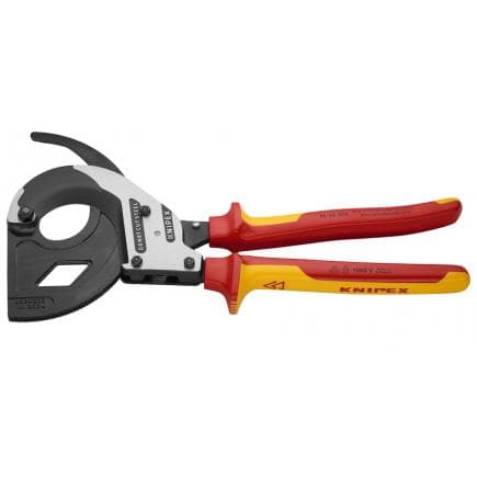 KNIPEX 95 36 320 - Cisaille à crémaillère (système à cliquet, 3 phases) bondérisée noire, tête polie, poignées isolées revêtues d'un matériau...