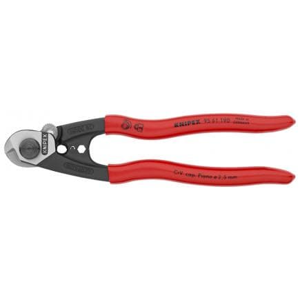 KNIPEX 95 61 190 - Cisaille pour câbles en acier, forgée à tête polie, poignées enduites de résine synthétique