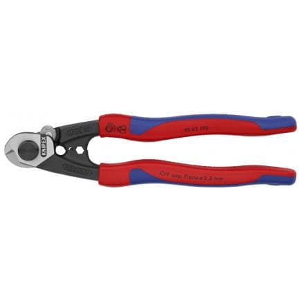 KNIPEX 95 62 190 - Cisaille pour câble en acier, forgée à tête polie, poignées revêtues d'un matériau bi-composant