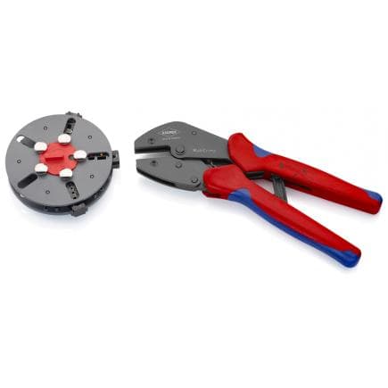 KNIPEX 97 33 01 - Pince à sertir universelle MultiCrimp® avec chargeur, acier bruni, poignées revêtues d'un matériau bi-composant, avec 3 matrices...