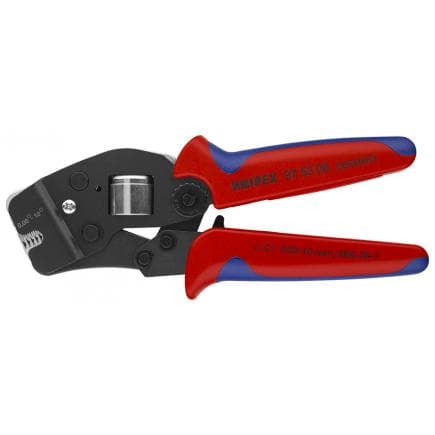 KNIPEX 97 53 08 - Pince à sertir pour cosses à douilles, avec réglage automatique pour sertissage frontal, acier bruni, poignées revêtues d'un...