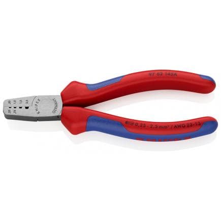 KNIPEX 97 62 145 A - Pince à sertir pour cosses à douille, tête polie, poignées revêtues d'un matériau bi-composant