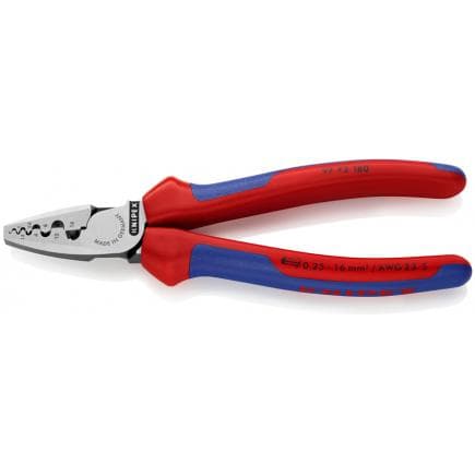 KNIPEX 97 72 180 - Pince à sertir pour cosses à douille, tête polie, poignées revêtues d'un matériau bi-composant