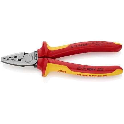 KNIPEX 97 78 180 - Pince à sertir pour cosses à douille, tête polie, poignées isolées revêtues d'un matériau bi-composant, certifiées VDE
