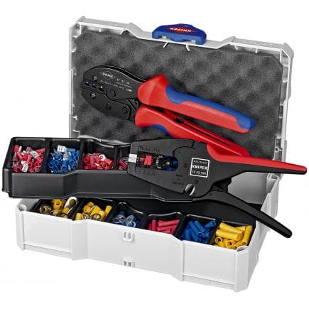 KNIPEX 97 90 22 - Assortiment de cosses pour embouts avec pince à sertir automatique 97 52 36 et pince à dénuder universelle automatique 12 42 195