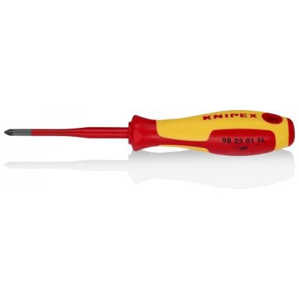 KNIPEX 98 25 01 SL - Tournevis d'électricien (Slim) cruciforme Pozidriv®, acier bruni, VDE