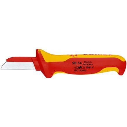 KNIPEX 98 54 - Couteau d'électricien VDE, avec manche isolé, en matériau bi-composant, dos de la lame enduit de résine pour éviter les...