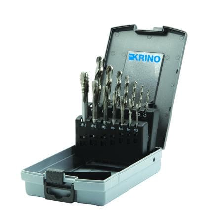 KRINO 10240312 - Jeu de tarauds et embouts M3-12 dans une boîte ABS din371/c 15° (14 pcs.)