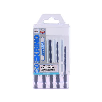 KRINO 03057700 - Forets à roto-percussion "Supérieur" pour construction avec connexion hexagonale 1/4" (5 pcs.)