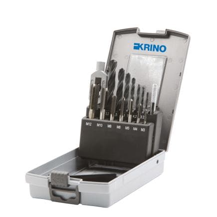 KRINO 17005404 - Jeu de filetage dans un coffret rigide en métal et plastique (14 pcs.)