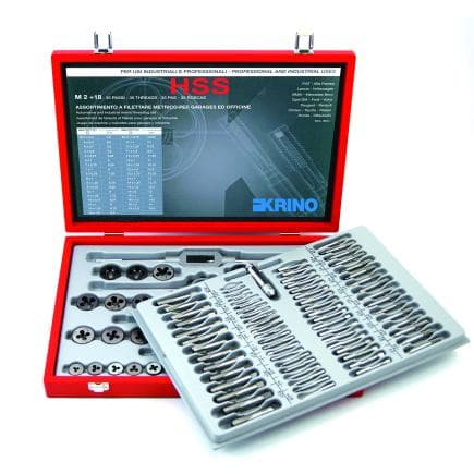 KRINO 17012600 - Assortiments de filetages Hss pour garages de type fiat avec filetages métriques à pas grossier et fin dans une boîte en bois...
