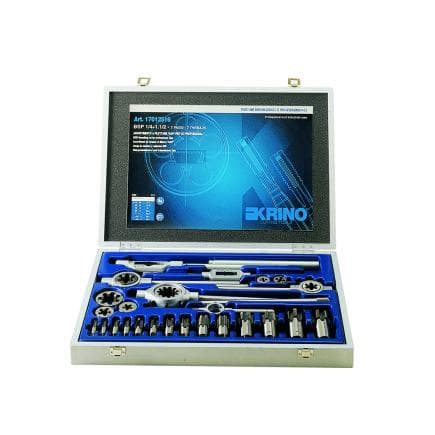 KRINO 17012515 - Jeux de filetage CV avec filetage de gaz cylindrique pour tuyaux dans une boîte en bois (29 pcs.)