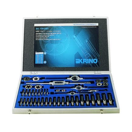 KRINO 17012560 - Jeux de filetage UNC CV pour garage et industrie avec filetage Whitworth dans une boîte en bois (37 pcs.)