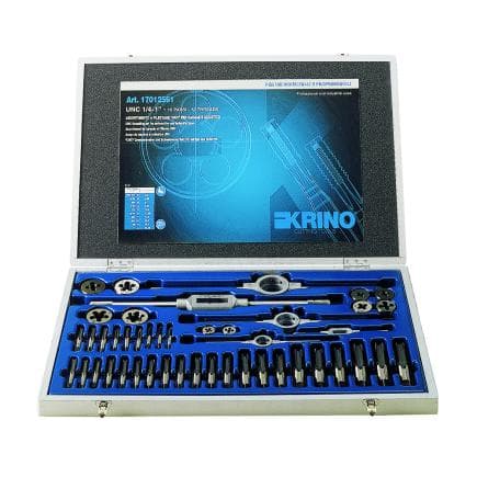 KRINO 17012565 - Assortiments de filetage CV pour garage et industrie avec filetage UNC et UNF dans une boîte en bois (37 pcs.)