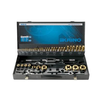 KRINO 17020518 - Jeux de filetage HSS pour l'industrie du filetage métrique dans un coffret métallique (76 pcs.)