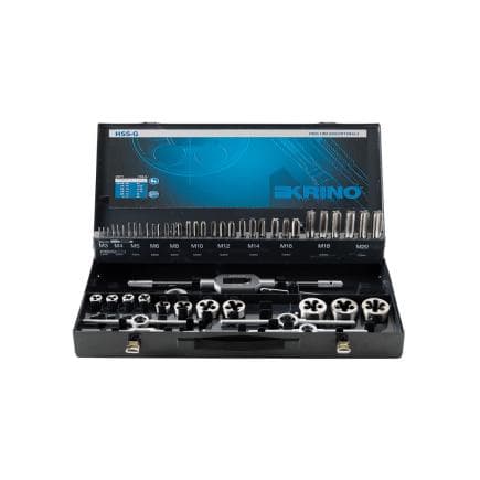 KRINO 17020509 - Jeux de filetage HSS à gauche pour l'industrie du filetage métrique dans un coffret métallique (76 pcs.)