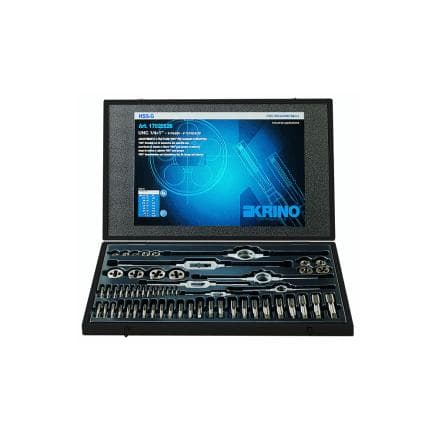 KRINO 17020528 - Jeux de filetage HSS pour garage et industrie avec filetages UNC et UNF dans une boîte en bois (36 pcs.)