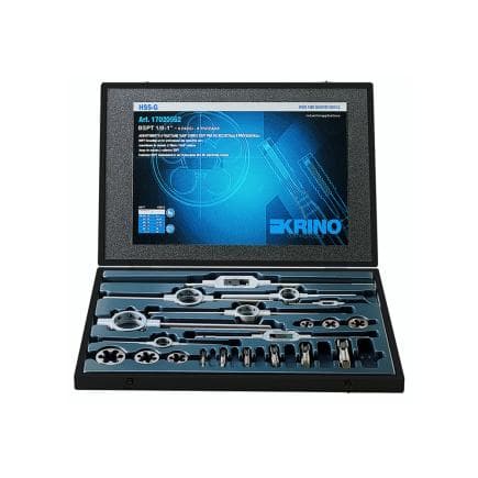 KRINO 17025628 - Jeux de filetage HSS-G pour l'industrie avec filetage pour conduite de gaz dans une boîte en bois (6 pcs.)