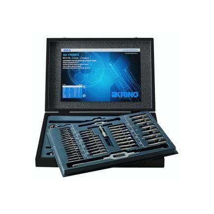 KRINO 17025615 - Jeux de filetage HSS-G pour l'industrie avec filetage pour conduite de gaz dans une boîte en bois (12 pcs.)