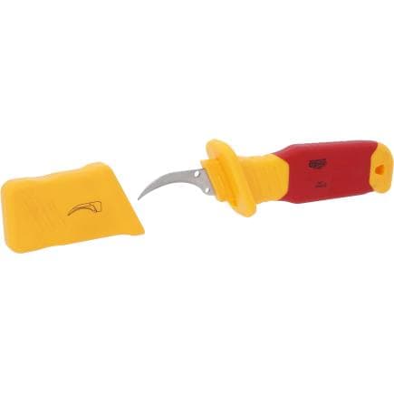KS TOOLS 117.5601 - Couteau à dénuder avec revêtement isolant 1000V et lame crochet 200mm
