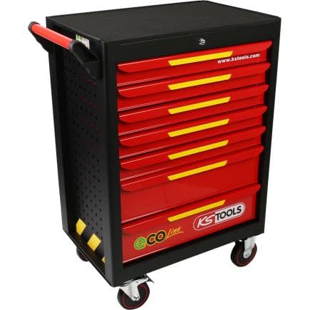 KS TOOLS 897.1007 - Chariot d’atelier ECOline NOIR/ROUGE/JAUNE doté de 7 tiroirs