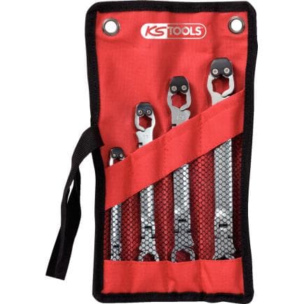 KS TOOLS 518.0330 - Jeu de clés à tuyauter à cliquet articulé CHROMEplus (4 pcs.)