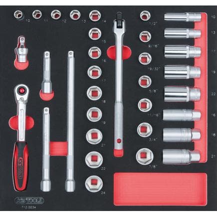 KS TOOLS 712.0034 - Jeu de clés à douilles 3/8" en module 2/3 (34 pcs.)