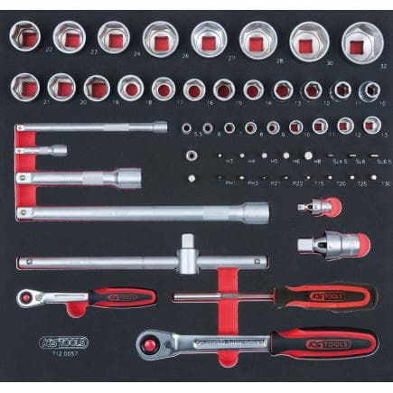 KS TOOLS 712.0057 - Jeu de clés à douilles 1/4"+1/2" en module 2/3 (57 pcs.)