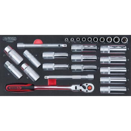 KS TOOLS 713.0027 - Jeu de clés à bougie 1/4"+3/8"+1/2" en module 1/3 (27 pcs.)