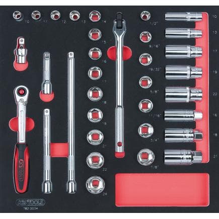 KS TOOLS 782.0034 - Jeu de clés à douilles CHROMEplus 3/8" en module 2/3 SCS (34 pcs.)