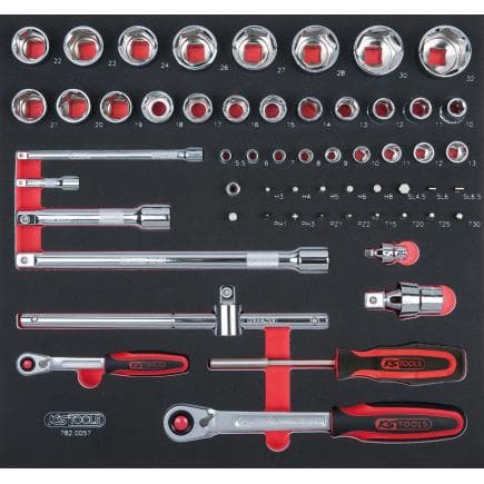 KS TOOLS 782.0057 - Jeu de clés à douilles CHROMEplus 1/4"+1/2" en module 2/3 SCS (57 pcs.)