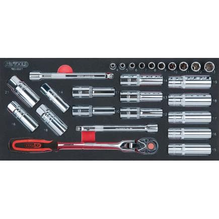 KS TOOLS 783.0027 - Jeu de clés à bougie CHROMEplus 1/4"+3/8"+1/2" module 1/3 SCS (27 pcs.)