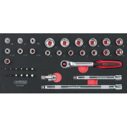 KS TOOLS 783.0036 - Jeu de clés à douilles CHROMEplus 3/8" en module 1/3 SCS (36 pcs.)