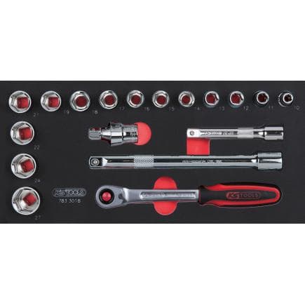 KS TOOLS 783.3018 - Jeu de clés à douilles CHROMEplus 1/2" en module 1/3 SCS (18 pcs.)