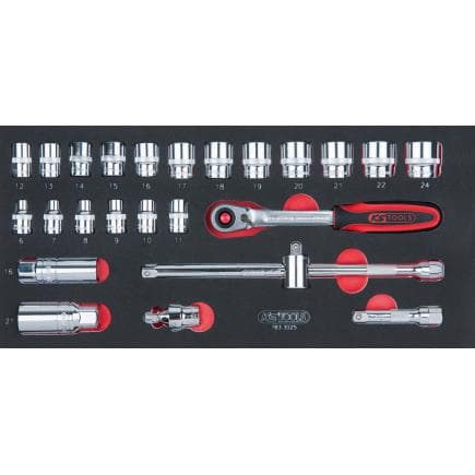 KS TOOLS 783.3025 - Jeu de clés à douille CHROMEplus 3/8" en module 1/3 SCS (25 pcs.)