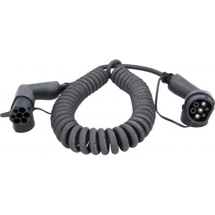 KS TOOLS 117.7345 - Câble de charge efuturo spiralé, connecteur du type 2 vers le type 2, monophase, jusqu’à 7,4 kW, 32 A, 230 V, mode 3