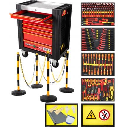 KS TOOLS 117.6155 - Chariot d’atelier PERFORMANCE plus e10 avec 164 outils isolés pour véhicules électriques et hybrides