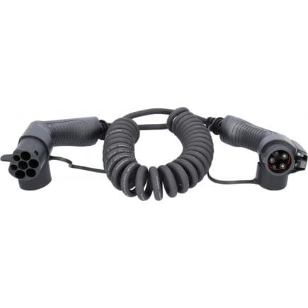 KS TOOLS 117.7310 - Câble de charge efuturo spiralé, connecteur du type 2 vers le type 1, monophase, jusqu’à 3,7 kW, 16 A, 230 V, mode 3, 5 mètres