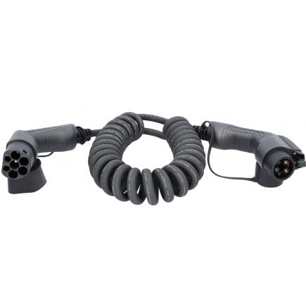 KS TOOLS 117.7330 - Câble de charge efuturo spiralé, connecteur du type 2 vers le type 1, monophase, jusqu’à 7,4 kW, 32 A, 230 V, mode 3, 5 mètres
