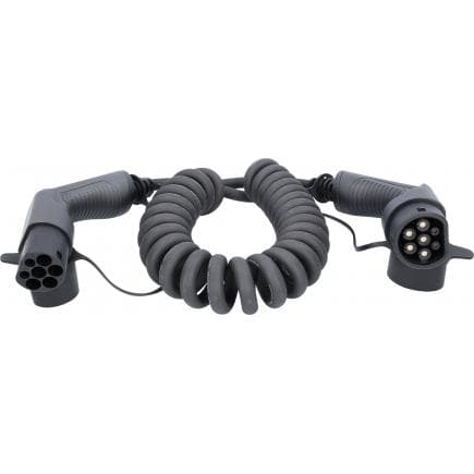 KS TOOLS 117.7365 - Câble de charge efuturo spiralé, connecteur du type 2 vers le type 2, triphase, jusqu’à 11 kW, 32 A, 400 V, mode 3, 5 mètres