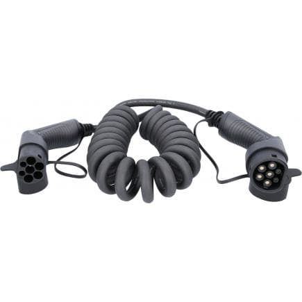 KS TOOLS 117.7385 - Câble de charge efuturo spiralé, connecteur du type 2 vers le type 2, triphase, jusqu’à 22 kW, 32 A, 400 V, mode 3, 5 mètres